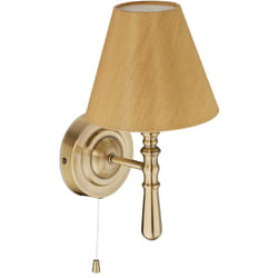 Relaxdays - Lampada da Parete con Paralume, Interruttore a Catena, Salotto, E14, Stoffa Metallo HxLxP: 28x16x19 cm, Ottone