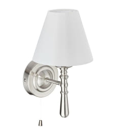 Relaxdays - Lampada da Parete con Paralume, Interruttore a Catena, Salotto E14 Stoffa Metallo 28x16x19 cm, Argento/Bianco