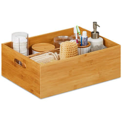 Relaxdays - Scatole di Legno Portaoggetti, Contenitori Aperti senza Coperchio, 14x40x30, Cassette Bagno & Cucina, Naturale