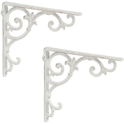 Relaxdays - Staffe per Mensole, Set da 2 Supporti dal Design Barocco, Reggimensola Angolari per Scaffali, Vintage, Bianco