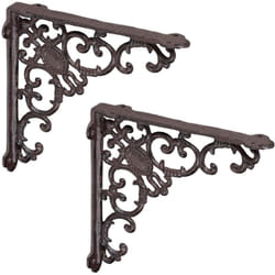 Relaxdays - Staffe per Mensole, Set da 2 Supporti dal Design Barocco, Reggimensola Angolari per Scaffali, Vintage, Marrone