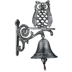 Relaxdays - Campanella per Porta con Gufo in Ghisa, Stile Rustico, Antico, Uccello, Cordicella, Resistente, Argento
