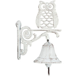 Relaxdays - Campanella per Porta con Gufo in Ghisa, Stile Rustico, Antico, Uccello, Cordicella, Resistente, Bianco