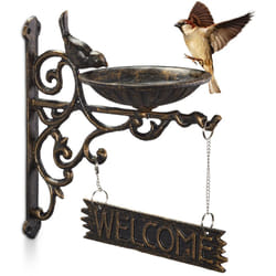 Relaxdays - Abbeveratoio per Uccelli in Ghisa, Targhetta "welcome", Decorazione da Giardino, Montaggio a Parete, Marrone