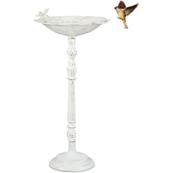 Relaxdays - Abbeveratoio, Vaschetta per Uccellini da Terra, Decorazione Giardino, Accessori per Uccelli, 74,5 cm, Bianco