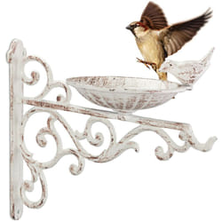 Relaxdays - Abbeveratoio, Vaschetta per Uccelli, in Ghisa, a Parete, Resistente Intemperie, Antiruggine, 24x28x14, Bianco