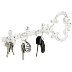 Relaxdays - Portachiavi da Muro, 3 Ganci Porta Chiavi da Parete a Forma di Chiave, Decorativo, 12,5x33x4,5 cm, Bianco