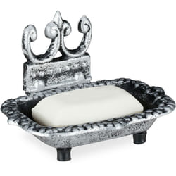 Relaxdays Portasaponetta in Design Antico, Piattino Rettangolare per Saponetta con Supporto Ghisa, Portasapone. Argento