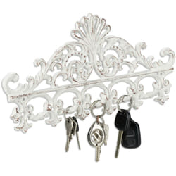 Relaxdays - Appendiabiti e Porta-Chiavi in Ghisa, 5 Ganci, Stile Antico, Rustico, HxLxP: 17x35x3,5 cm, Bianco/Marrone