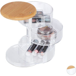 Porta Trucchi, Organizer Make-up Girevole 3 Livelli, Porta Cosmetici & Gioielli, Bambù, Plastica, Trasparente - Relaxdays