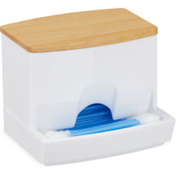 Relaxdays - Porta Cotton Fioc, in Acrilico, Piccolo Dispenser da Bagno per Dischetti di Cotone, Misura m, Bianco/naturale