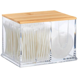 Relaxdays - Porta Cotton Fioc, in Acrilico, Grande Dispenser da Bagno per Dischetti di Cotone, l, Trasparente/Naturale