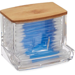 Relaxdays - Porta Cotton Fioc, in Acrilico, Piccolo Dispenser da Bagno per Dischetti di Cotone, m, Trasparente/naturale