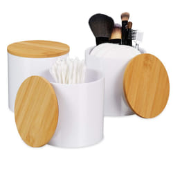 Set da 3 Contenitori per Cotton Fioc, con Il Coperchio, in Acrilico, Semplice da Pulire, Bianco-Trasparente - Relaxdays