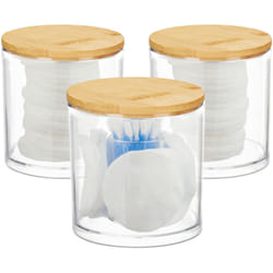 Relaxdays - Set da 3 Contenitori per Cotton Fioc, con Coperchio, in Acrilico, Semplice da Pulire, Naturale-Trasparente