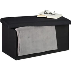Relaxdays - Panca con Contenitore, Effetto Lino, Imbottita, Corridoio, Camera da Letto, hlp 38x76,5x38,5 cm, Nero
