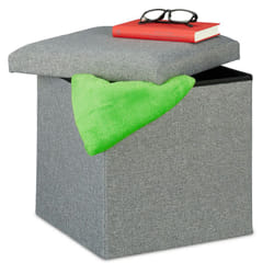 Sgabello con Contenitore, Pieghevole, Imbottitura Morbida, Quadrato, Stoffa, hlp: 37x37,5x37,5 cm, Grigio - Relaxdays