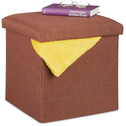 Relaxdays - Sgabello con Contenitore, Pieghevole, Imbottitura Morbida, Quadrato, Stoffa, hlp: 37x37,5x37,5 cm, Marrone