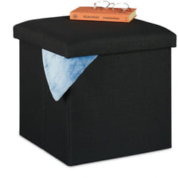 Sgabello con Contenitore, Pieghevole, Imbottitura Morbida, Quadrato, Stoffa, HxLxP: 37x37,5x37,5 cm, Nero - Relaxdays