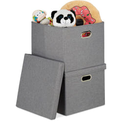 Relaxdays Scatole Portaoggetti con Coperchio, Set Doppio, Cestini Pieghevoli da 51 L l’uno, Box 34x43x43 cm, Grigio