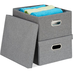 Relaxdays - Scatola Portaoggetti con Coperchio, Set Doppio, Cestini Pieghevoli da 25 l l'uno, Box 20,5x34,5x42, Grigio