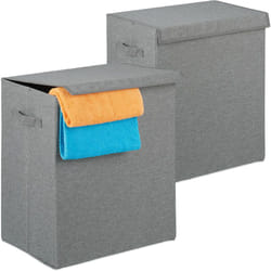 Relaxdays - 2x Set Cesti Portabiancheria, Pieghevoli & Salvaspazio, Coperchio, 61 l, hlp 50,5 x 45 x 30,5 cm, Grigio