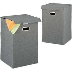 Relaxdays 2x Set Cesti Portabiancheria, Pieghevoli & Salvaspazio, Coperchio, 62 L, HLP 55,5 x 35,5 x 35,5 cm, Grigio