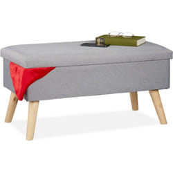 Relaxdays - Panca con Contenitore, Panchetta Imbottita Moderna, Gambe in Legno, Stoffa hlp 39 x 77 x 39 cm, Grigio Chiaro
