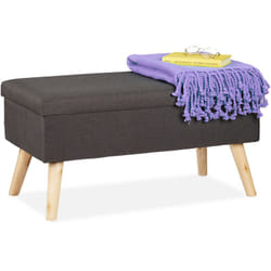 Relaxdays - Panca con Contenitore, Panchetta Imbottita Moderna, Gambe in Legno, Stoffa hlp 39 x 77 x 39 cm, Grigio Scuro