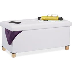 Panca con Contenitore, in Similpelle, Imbottita, Corridoio, Camera da Letto, HxLxP: 35 x 76 x 37 cm, Bianca - Relaxdays