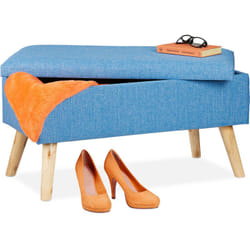Relaxdays Panca con Contenitore, Panchetta Imbottita Moderna, Gambe in Legno, in Stoffa HxLxP: 39 x 77 x 39 cm, Blu