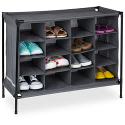 Relaxdays Scarpiera in Stoffa, Campeggio, 16 Scomparti Porta Scarpe, Impilabile, Sistema a Incastro, 65x84x37 cm, Grigio