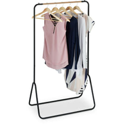 Relaxdays - Appendiabiti in Metallo, Piantana Attaccapanni, Design Aperto Guardaroba, 145 x 80 x 44 cm, Nero/Effetto Legno
