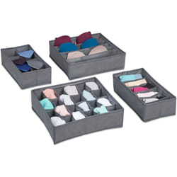 Organizer per Cassetti, Set di Scatole Porta Cravatte Biancheria Intima, Box Calzini, Reggiseni, Grigio Scuro - Relaxdays