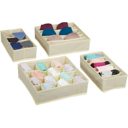 Organizer per Cassetti, Set di Scatole Porta Cravatte per Biancheria Intima, Box per Calzini, Reggiseni, Beige - Relaxdays