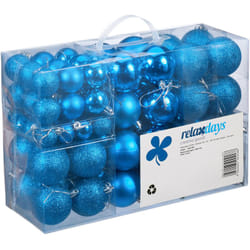 Relaxdays - Palline di Natale, Set da 100, Addobbi Natalizi, Opache, Lucide, Glitterate, ∅ 3,4 e 6 cm, Deco, Blu-Petrolio