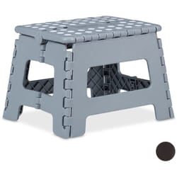 Sgabello Pieghevole m, Trasportabile, da Viaggio e Bagno, Bambini, Fino 120 kg Plastica 22 cm, Grigio Chiaro - Relaxdays