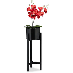 Relaxdays - Supporto Portavasi, Scaffale con Vaso Incluso, Porta Piante Decorativo in Metallo, HxD: 60 x 21,5 cm, Nero