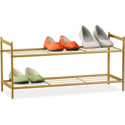 Scarpiera 2 Ripiani in Metallo, 6 Paia di Scarpe, 33,5 x 69,5 x 26 cm, Scaffale Ingresso Salvaspazio, Oro - Relaxdays