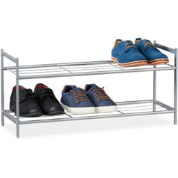 Scarpiera 2 Ripiani in Metallo, 6 Paia di Scarpe, 33,5 x 69,5 x 26 cm, Scaffale Ingresso Salvaspazio, Argento - Relaxdays