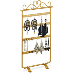 Relaxdays - Espositore Porta-Orecchini, Stand per Orecchini a Clip e per Pendenti, in Ferro, hlp 30,5x16,5x6,5 cm, Dorato