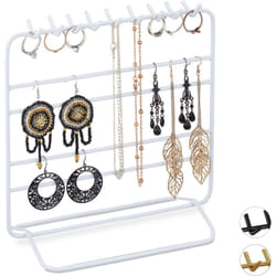 Relaxdays - Portagioie, per Collane, Orecchini, Bracciali, Organizer per Gioielli, Stand, HxLxP: 21 x 20 x 10 cm, Bianco