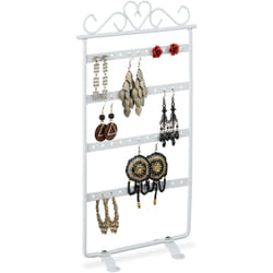 Relaxdays - Espositore Porta-Orecchini, Stand per Orecchini a Clip e per Pendenti, in Ferro, hlp 30,5x16,5x6,5 cm, Bianco
