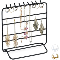 Relaxdays - Portagioie, per Collane, Orecchini, Bracciali, Organizer per Gioielli, Stand, HxLxP: 21 x 20 x 10 cm, Nero
