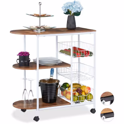 Questo moderno carrello da cucina in design industrial si caratterizza per l’elegante fusione di materiali in legno MDF e met ...