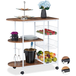 Relaxdays Carrello da Cucina, Portavivande con 3 Ripiani e 3 Cestini, Industrial, Metallo e MDF 84x83x37 cm, Vari Colori