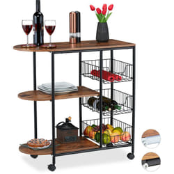 Relaxdays - Carrello da Cucina, Portavivande con 3 Ripiani e 3 Cestini Industrial, Metallo e mdf 84x83x37 cm, Nero/Marrone