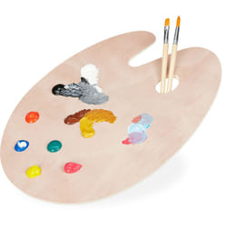Relaxdays - Tavolozza dei Colori in Legno, con Foro, per Acrilici, Acquerelli e Tempere, Artisti, 40x30 cm, Legno Naturale