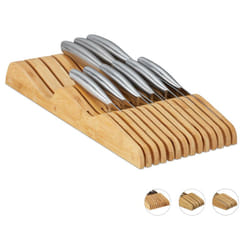 Relaxdays - Inserto Portacoltelli da Cassetto, Vuoto, Ceppo per 13 Coltelli, Bambù, hlp 5x17x40 cm, Organizer, naturale