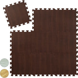 Tappeto da Fitness a Puzzle, 9 Tasselli per Sport, in Gommapiuma eva BPA-Free, in Effetto Legno, Marrone Scuro - Relaxdays